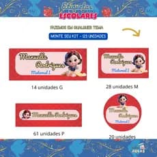 Kit 123 Etiquetas Escolares Personalizadas - Tema Branca de Neve Baby Princesas Disney Adesivo a Prova D'água Maternal