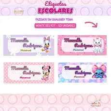 Etiqueta Escolar Personalizada com Nome | 123 Etiquetas | À Prova D’Água | Não Descola Disney
