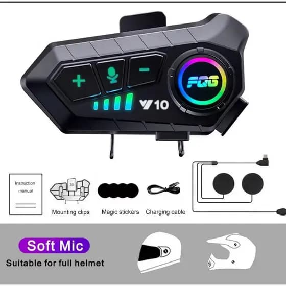 Y10 Motocicleta Sem Fio Bluetooth 5.3 Fone de Ouvido Capacete Kit de Chamadas Mãos Livres À Prova D'Água Intercom