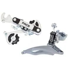 Par de Câmbios Bike 18 Marchas - Dianteiro 28.6mm Puxa Por Baixo + Traseiro 6v Com Gancheira Cromado
