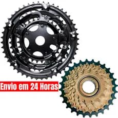 Kit Bicicleta 18 Marchas C/ Coroa Tripla Roda Dentada Aço 48D + Catraca Roda Livre de Rosca 6v Paco