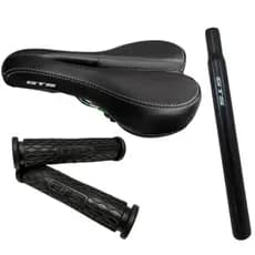 Sela Selim Banco Gts Vazado Super Confortável + Canote De Aço e Manopla De Borracha Bike Mtb Aro 29