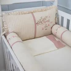 Kit Berço Linho Luxo Bordado Americano 100% Algodão  Menina e Menino Enxoval de Bebe 5 Pçs