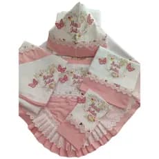 Manta Maternidade Bordada + fraldas, toalha de banho, e cueiro flanelado Kit Bebê 5 peças