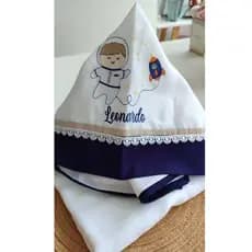 Toalha Fralda Com Capuz Bordado Tema Astronauta Personalizado Nome do Bebê.