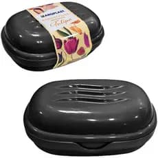 Saboneteira De Pia De Plastico Oval Tulipa Preta / Branca Com Tampa 11x7,5x4cm