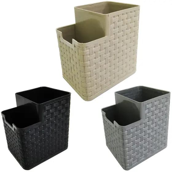 Porta Escova Dental De Pia Plástico Rattan 2 Divisórias