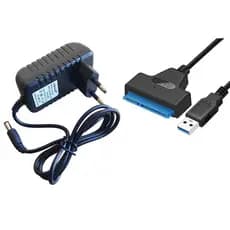 Cabo Conversor Adaptador usb 3.0 + Fonte 12V para Ssd e Hd 2.5 e 3.5 Notebook Pc