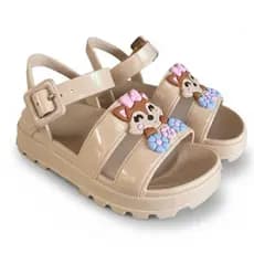 Sandália Infantil Menina Slide Anatômica com Enfeite de Raposa, Leve, Linda e Confortável