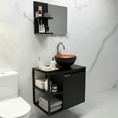 QUEIMA DE ESTOQUE - Kit Completo com Gabinete Retrô Industrial para Banheiro + Cuba e Espelho