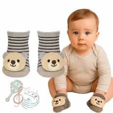 Kit Pares Meia Bebê Bichinho Infantil chocalho inverno Pelúcia 3D Menino e Menina - Kit com 1, 3 ou 6 Pares