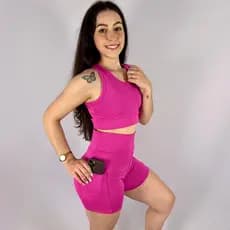 Conjunto Academia Short com Bolso + Top Treino Crossfit Corrida Caminhada