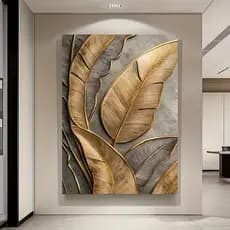 Quadro Decorativo Folha Dourada Fundo Cinza Arte 3D Sala Quarto
