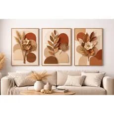 Kit 3 Quadros Decorativos Tons Terros Abstrato Floral Moderno Sala Quarto