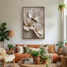 Quadro Decorativo Flores 3D Abstratas Bege e Marfim Luxo Moderno MDF Sem Moldura
