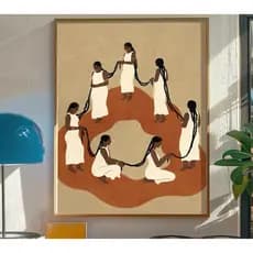 Quadro Decorativo Mulheres Unidas Arte Africana  1,10x80cm Gigante– Sala Cozinha Hall Escritório