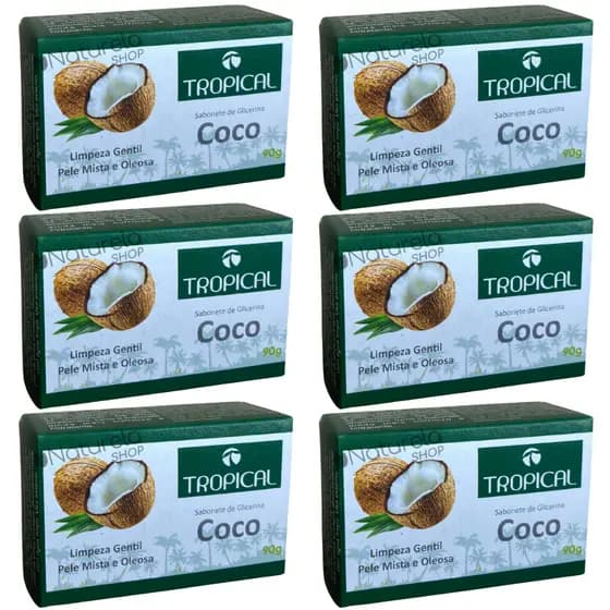 6 Un. Sabonete Barra Coco - Tropical 90g