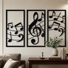 Kit 3 Quadros Dupla Face Decorativos Notas Musicais Som Musica Tamanhos Diversos MDF 3MM
