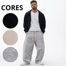 Calça Moletom Baggy Oversized Cinza Unissex 100% Algodão Confortável Streetwear Tendência 2026 Modelagem Larga