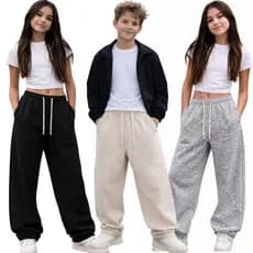 Calça Moletom Infantil Baggy Oversized Premium Unissex Larga Streetwear Moda 2026 Envio Rapido