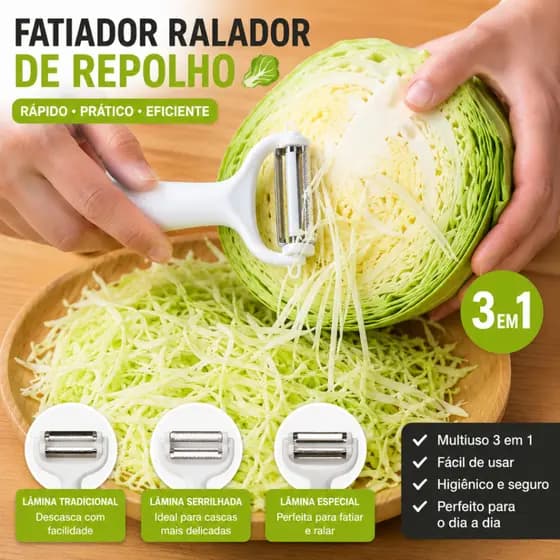 Ralador De Repolho Descascador de Legumes 3 em 1 Fatiador Cortador Multifuncional Cozinha