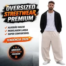 Calça Balão Baggy Moletom Oversized Masculina Feminina Streetwear Hip-Hop Corte Reto Modelo Largo Premium 100 % Algodão