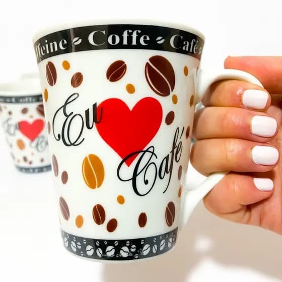 Xícaras caneca Café Chá Porcelana 240 Ml Modelo personalizado Eu Amo Café Listra