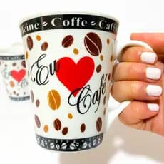 Xícaras caneca Café Chá Porcelana 240 Ml Modelo personalizado Eu Amo Café Listra