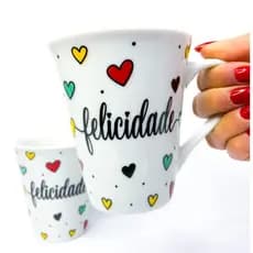 caneca xicara de porcelana estampada felicidade gratidão Tulipa 240ml