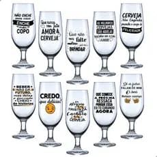 kit 10 Taças de Cerveja de Vidro Transparente 300 ml Personalizado com Frases Bares e Restaurantes