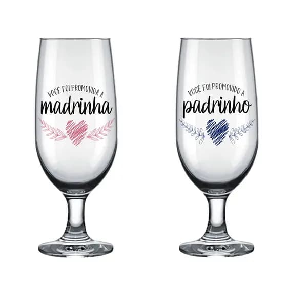 Kit 2 Taças Para Convite Padrinhos Casamento Batizado Batismo Lembrancinha Dindo e Dinda Madrinha e Padrinho 300ml