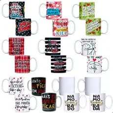 kit jogo 10 Caneca Dia dos Namorados Atacado Porcelana 300ml + 10 Opções Modelo para armário cozinha