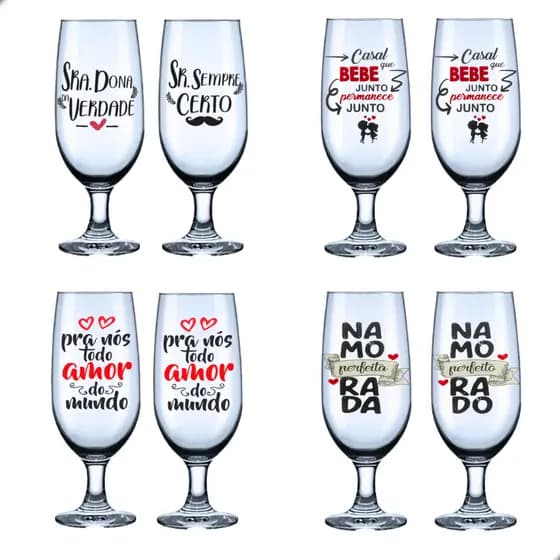 Taça de cerveja vinho suco kit 2 unidades Dia dos namorados casal atacado