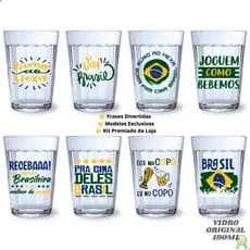 Kit 10 Copos Brasil Americanos 190ml Vidro Original Frases figurinha Copa do Mundo Bar Restaurante