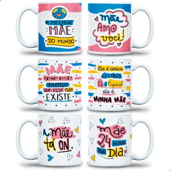 Kit 6 Canecas Personalizadas Dia das Mães Presente para Mãe Criativo Barato