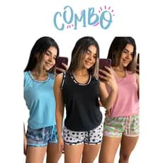 KIT 3 Pijama Feminino Regata Estampado/ Conjunto Feminino/ Pijama Estampado/ Baby Doll