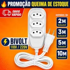 Extensão Elétrica 3 Tomadas Tripolares Cabo Prolongador Bivolt 10A 2 / 3 / 5 e 10 Metros