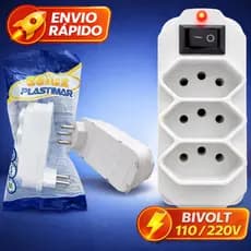 Benjamin Adaptador 3 Tomadas Botão Liga Desliga Bivolt 3 pinos 10A Benjamin 110 / 220 V