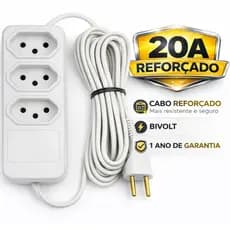 Extensão Elétrica 3 Tomadas 20A Bivolt 110 / 220V Fio Reforçado 1M/2M/3 Metros Para Airfryer Secador