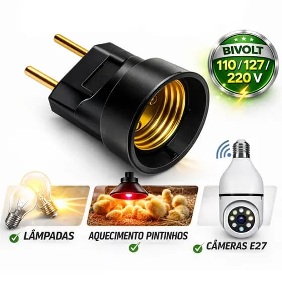 Soquete Tomada Bocal Para Lâmpada Câmera Segurança E27 Plug Macho Bipolar Bivolt Rosquear