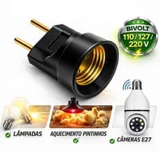 Soquete Tomada Bocal Para Lâmpada Câmera Segurança E27 Plug Macho Bipolar Bivolt Rosquear