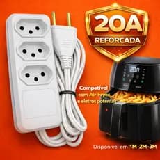 Extensão Elétrica 20A 3 Tomadas Bivolt Reforçada Airfryer / Micro-ondas /  Secador 1M 2M 3 Metros