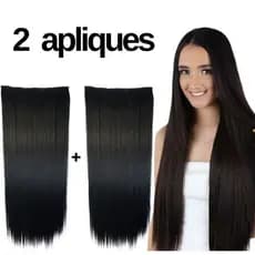 KIT 2 Cabelo Aplique preto Tic Tac Identico Humano Top Mega Hair Liso.