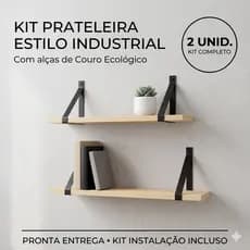 Kit 2 Prateleiras de Madeira Com Alça de Couro Para Decoração Casa Quarto Luxo Organização