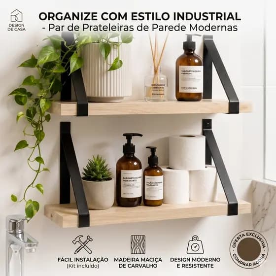 Prateleiras de Madeira Com Alça de Couro Para Decoração Casa Quarto Luxo Organização