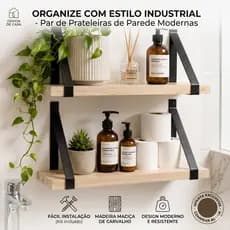 Prateleiras de Madeira Com Alça de Couro Para Decoração Casa Quarto Luxo Organização