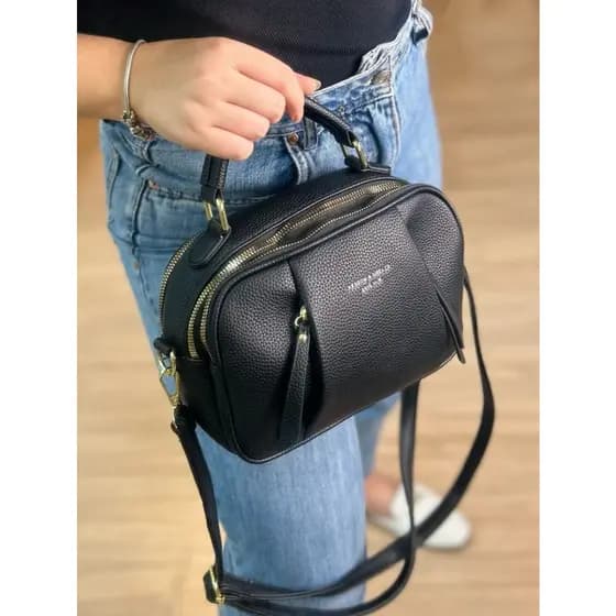 Bolsa Crossbody Média Feminina com Alça de Ombro Ajustável 3 Zíper 10018