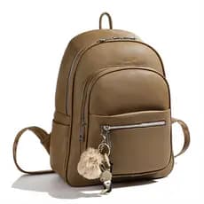 Mochila feminina feita de material PU, mochila de viagem leve com grande capacidade e um chaveiro de pompom.203
