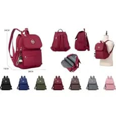 Mochila de nylon para senhoras pequenas com chaveiro 3 bolsos impermeável 05