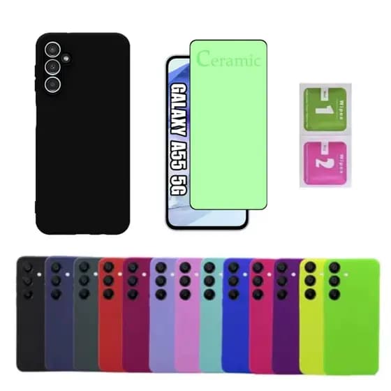 Kit Para Samsung A55 - Película Cerâmica + Capa Aveludada Colorida Capinha